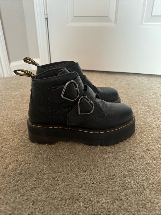 Dr. Martens Shoes - Dr. Martens Devon Heart Black Leather Platform Double-Strap Buckle Boots